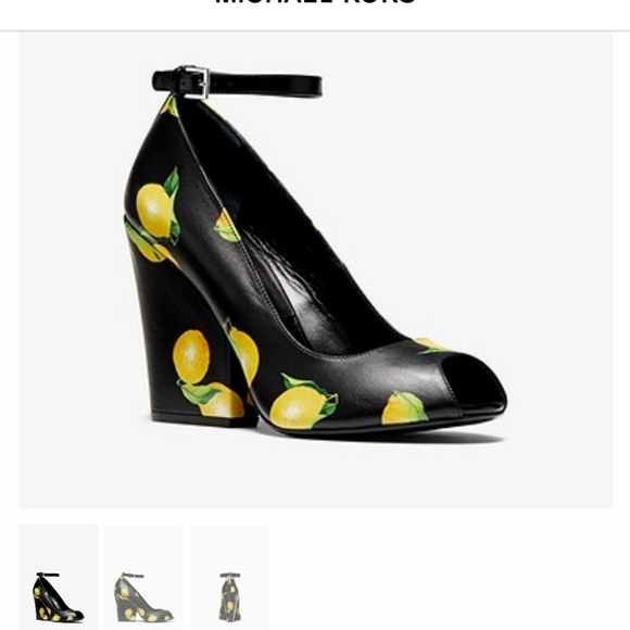 Michael Kors Collection Julianne Lemon-Print Leather Peep-Toe Pump